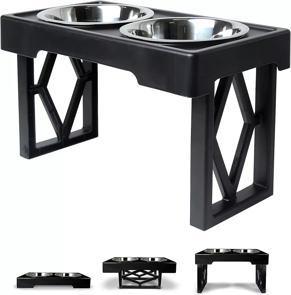 Pet Zone Designer Diner 3 Height Adjustable Dog Food Stand With 2 Stainless Steel Dog Bowls (7 Cup Capacity Each)