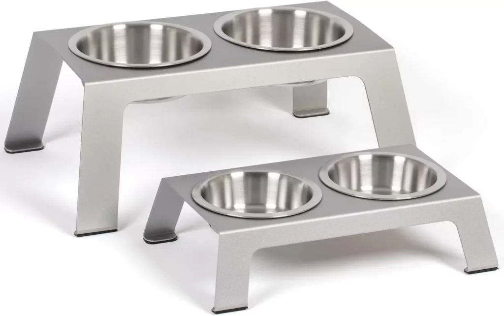 PetFusion Elevated Dog Bowls in Premium Anodized Aluminum Stand (Tall 8). 2 US FOOD GRADE Stainless Steel 56oz bowls, Metallic Gray
