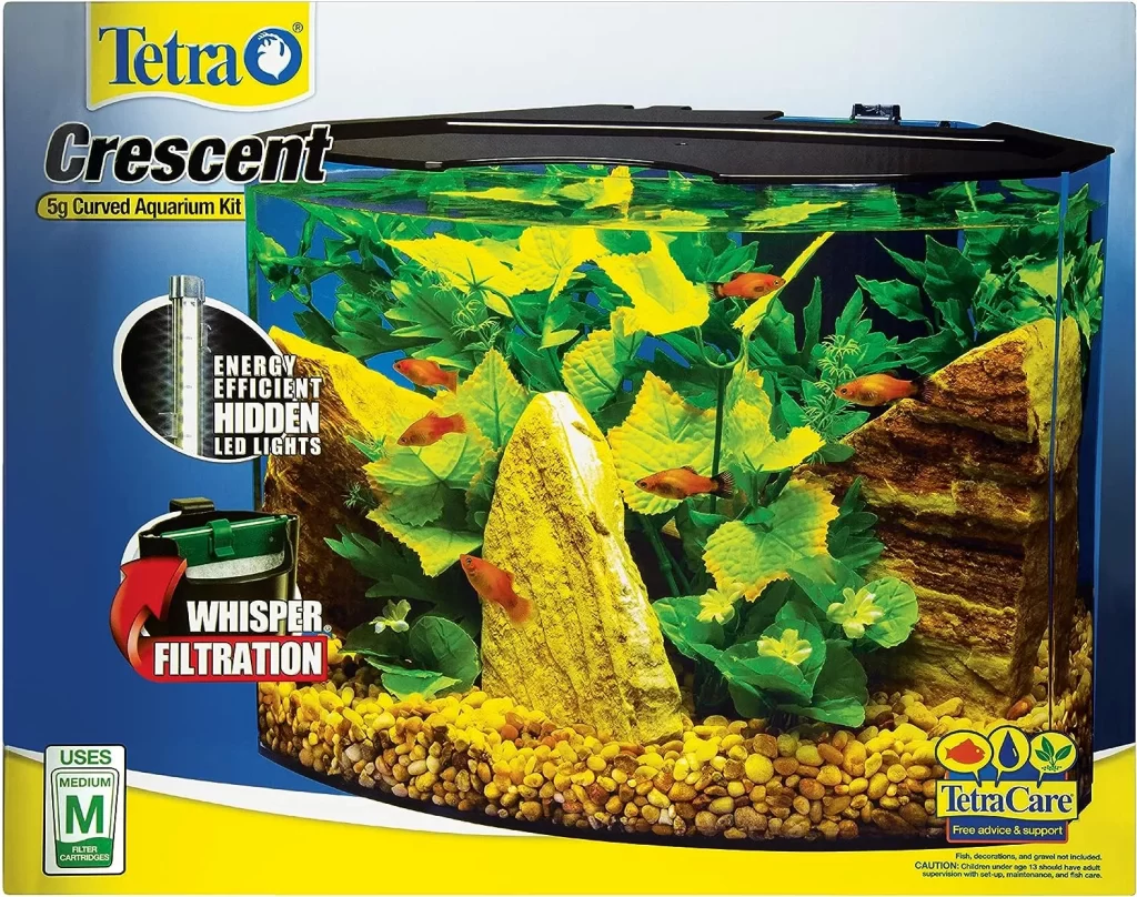 Tetra Crescent aquarium Kit 5 Gallons Curved-Front Tank With LEDs Black