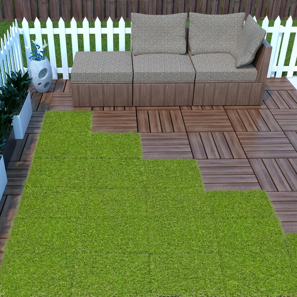 Waterproof Outdoor Turf Grass for Pets IndoorOutdoor 1x1 Artificial Grass Tile Set for Backyard, Patio, Garage, 1' x 1', Green