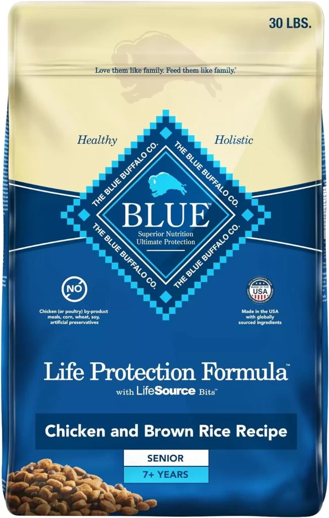 Blue Buffalo Dog Food for Senior Dogs, Life Protection Formula, Natural Chicken & Brown Rice Flavor, Senior Dry Dog Food, 30 lb Bag 