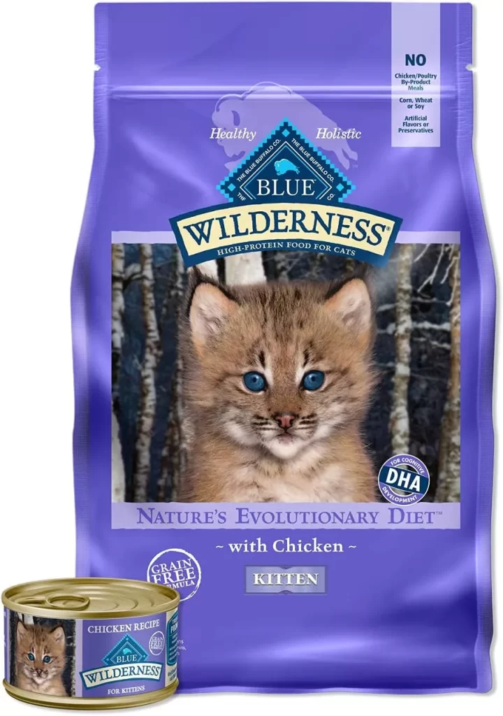 Blue Buffalo Wilderness High Protein, Natural Grain Free Kitten Food Bundle, Dry Cat Food and Wet Cat Food, Chicken (5-lb Dry Food + 3oz cans 24ct) 