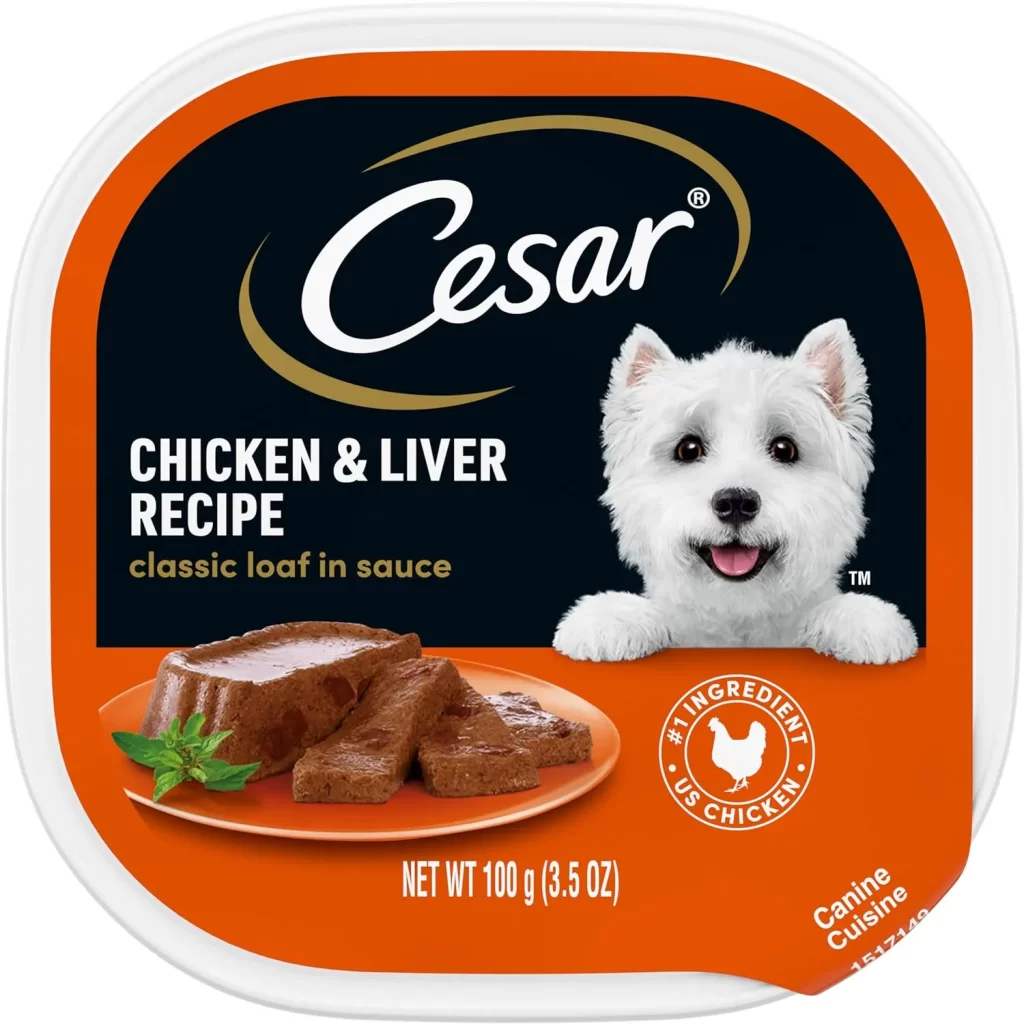 CESAR Adult Wet Dog Food Classic Loaf in Sauce Chicken & Liver Recipe, 3.5 oz. Easy Peel Trays, Pack of 24 