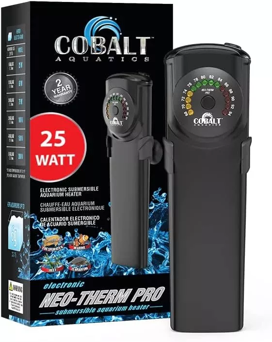 Cobalt Aquatics Neo-Therm Pro Aquarium Heater (25 watt), Fully-Submersible Freshwater, Saltwater, Thermostat, Thermometer, Shatterproof
