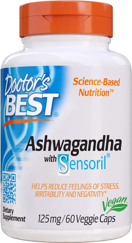 Doctor's Best Ashwagandha with Sensoril, Ayurvedic Herb, Standardized Withania somnifera Extract, Clinically Proven to Support Mental Focus, Cardiovascular Health & Healthy Energy, 125mg, 60 Count 