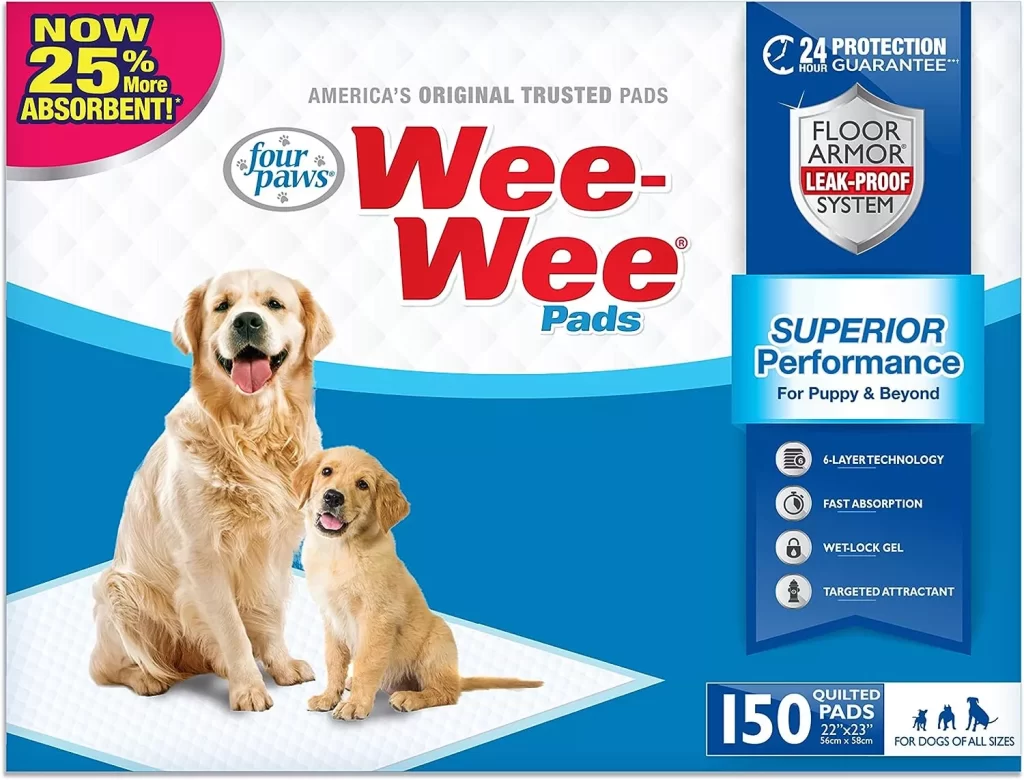 Four Paws Wee-Wee Superior Performance Pee Pads for Dogs - Dog & Puppy Pads for Potty Training - Dog Housebreaking & Puppy Supplies - 22 x 23 (150 Count) 