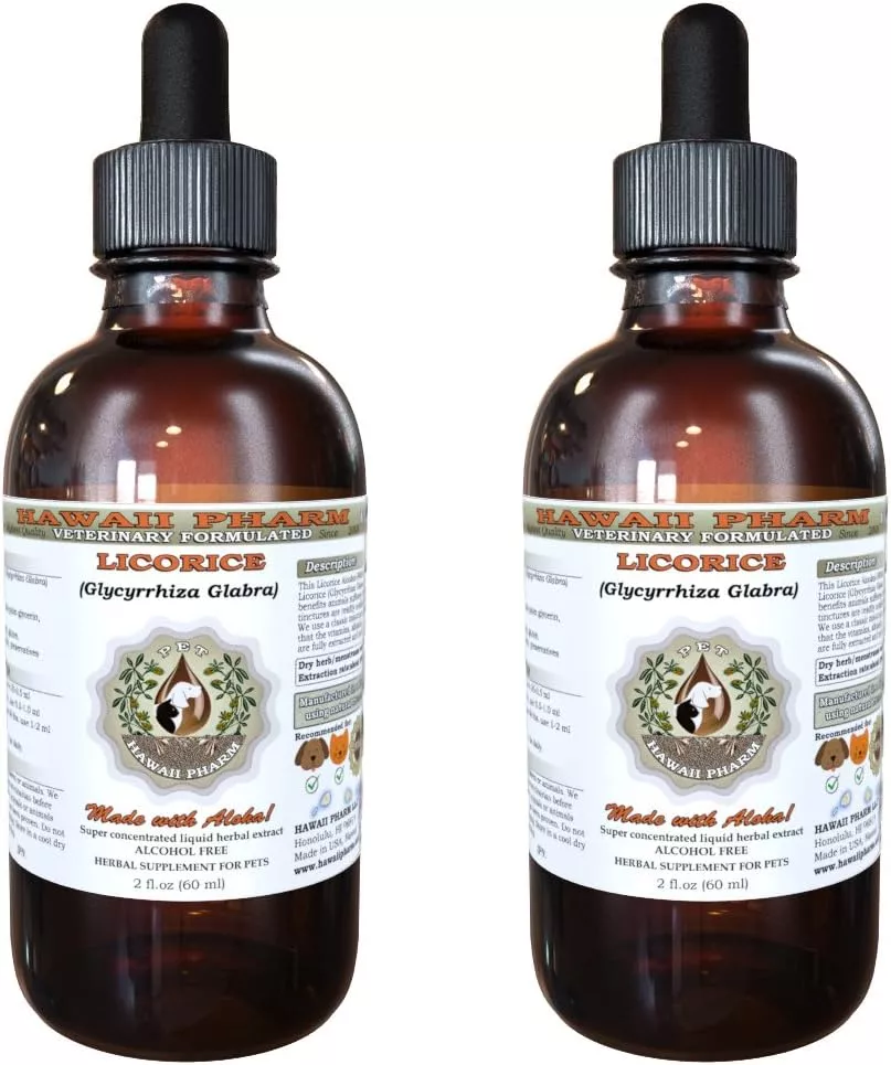 HawaiiPharm Licorice (Glycyrrhiza Glabra) Organic Dried Root Veterinary Natural Alcohol-Free Liquid Extract, Pet Herbal Supplement 2x2 oz