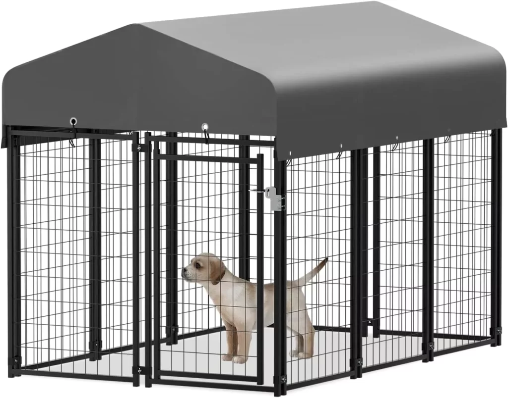 MoNiBloom Dog Kennels and Crates for SmallMedium Dogs, 4.6ft High Expandable Outdoor Dog Run Enclosure with Waterproof Cover, Galvanized Puppy Exercise Pen with Lock for Outside Home Yard, 10 Panels
