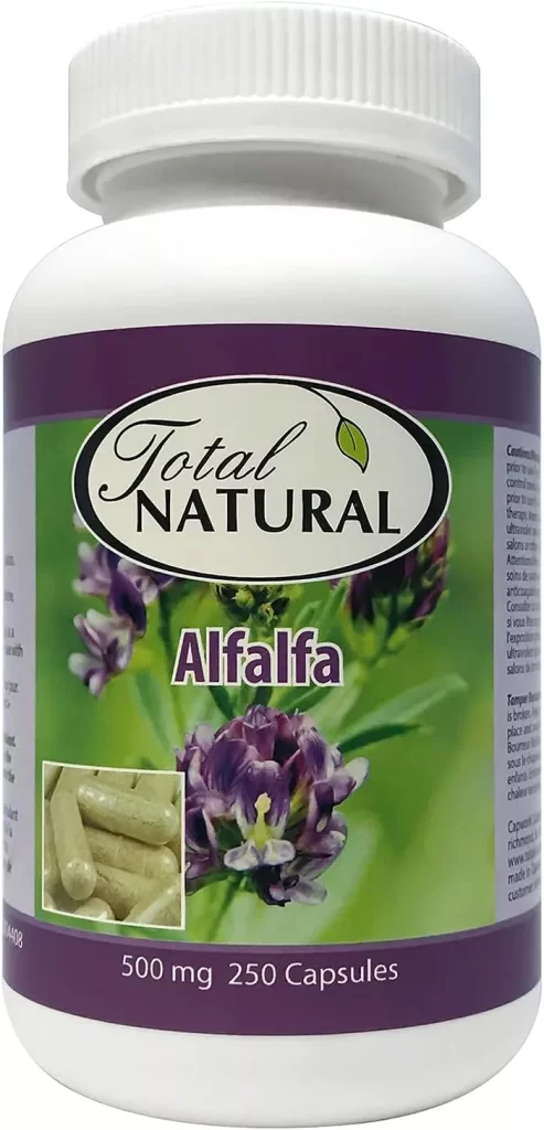 Natural Alfalfa Supplement 500mg 250 Capsules [1 Bottles] by Total Natural, Rich in Vitamins & Trace Minerals, Promotes Energy & Vitality, Promotes Digestive Health