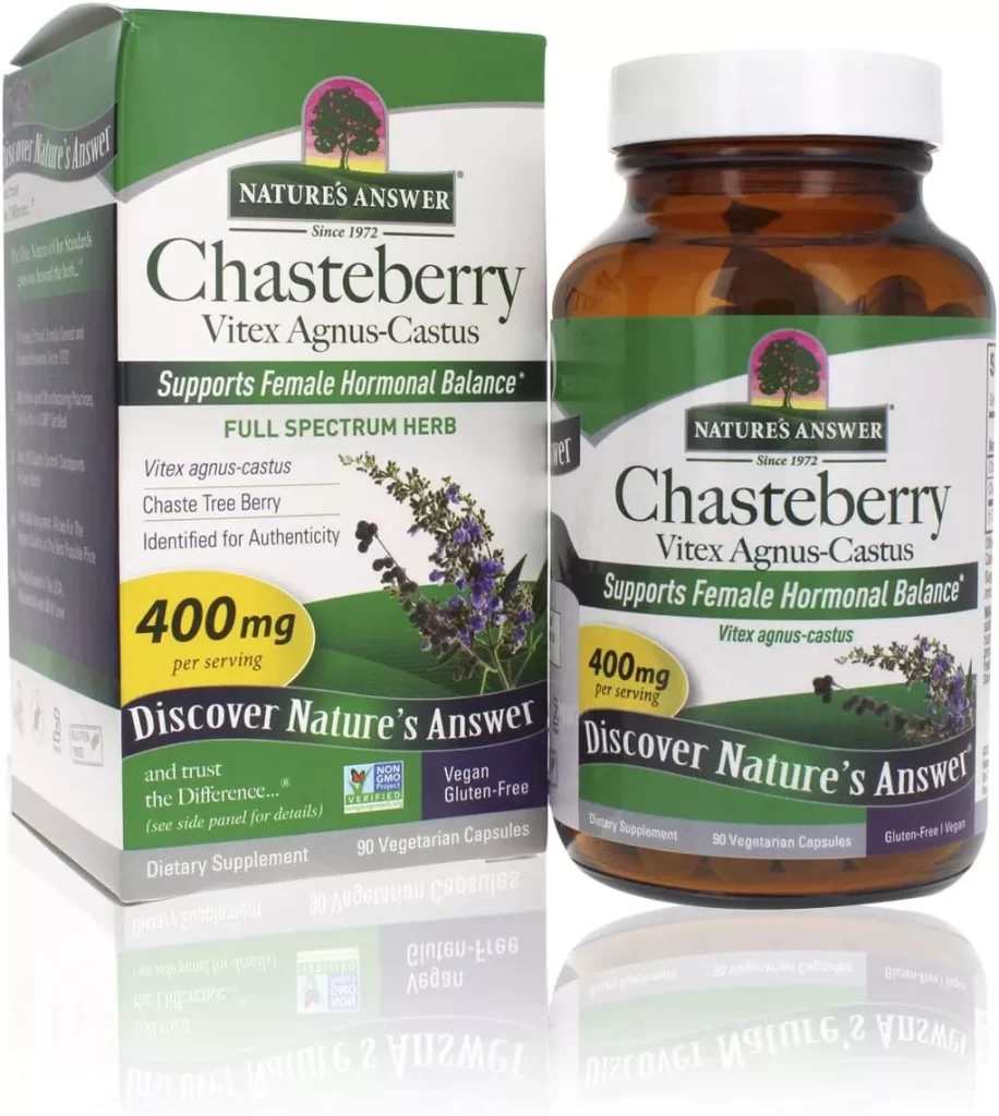 Nature's Answer Chasteberry Vitex Agnus Castus 400mg 90-Capsules   Vegan, Gluten-Free, Non-GMO. Kosher  Promotes Female Balance