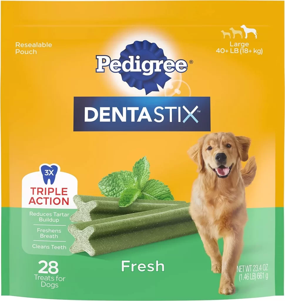 PEDIGREE DENTASTIX Fresh Breath Large Dog Dental Treats Fresh Flavor Dental Bones, 1.46 lb. Pack (28 Treats) (Packaging May Vary)