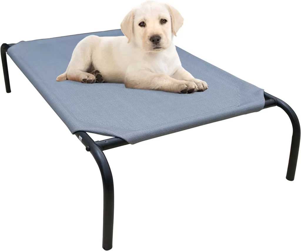 PHYEX Heavy Duty Steel-Framed Portable Elevated Pet Bed, Elevated Cooling Pet Cot, 33 L x 19 W x 7.5 H(S, Grey)