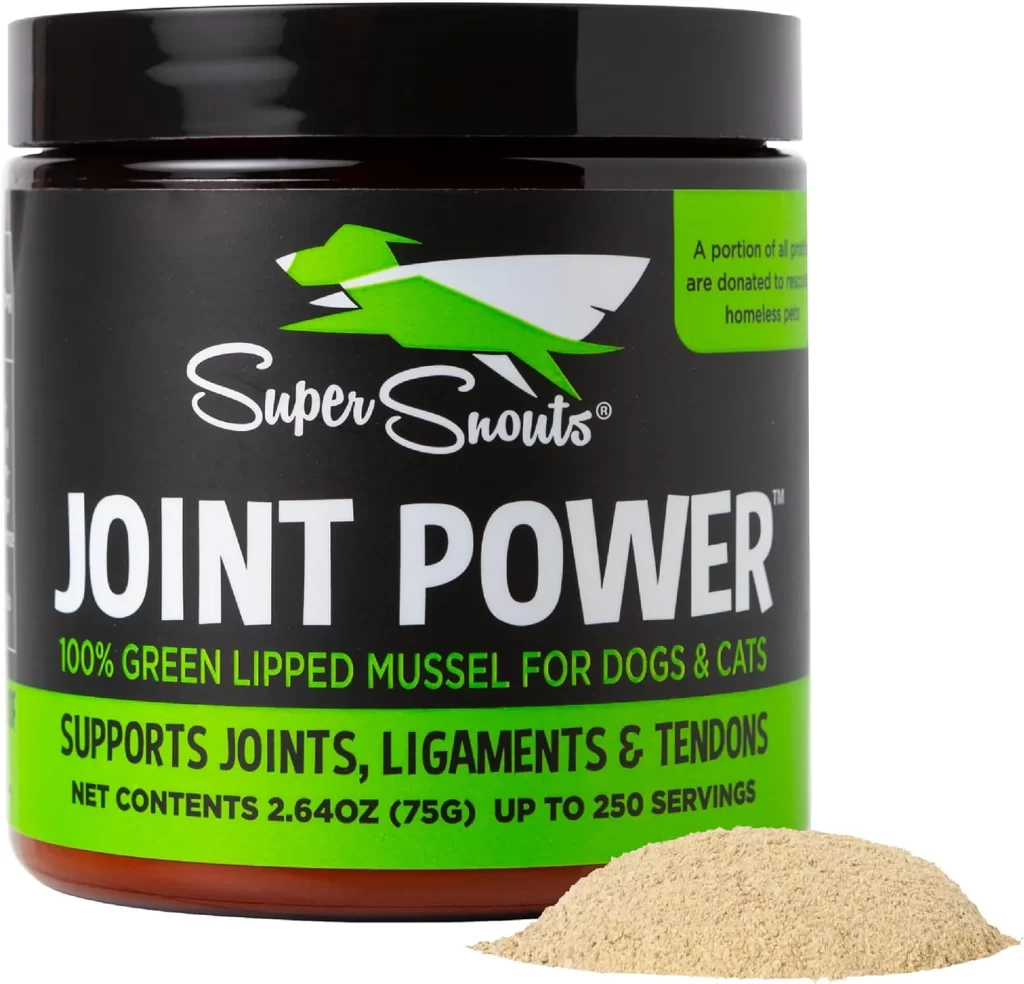 Super Snouts Joint Power 100% Green Lipped Mussels for Dogs & Cats - Dog Joint Supplement Powder Supports Joints, Tendons, Ligaments (2.64 oz)