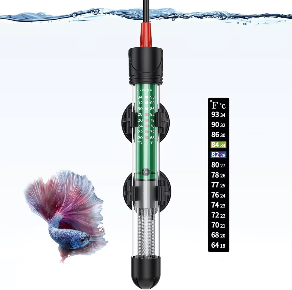 Uniclife Aquarium Heater 25W50W100W200W Adjustable Submersible Heating Rod with Electronic Thermostat LED Indicator Light and Thermometer Sticker for Freshwater Marine Fish Tanks