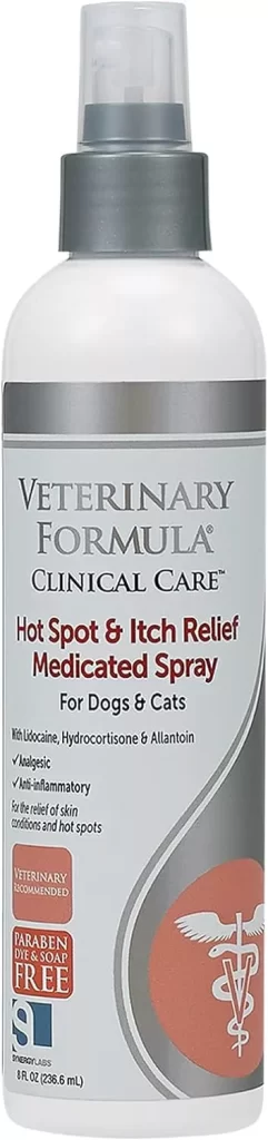 Veterinary Formula Clinical Care Hot Spot & Itch Relief Medicated Spray, 8oz – Easy to Use Spray for Dogs & Cats – Helps Alleviate Sensitive Skin, Scratching, and Licking of Coat