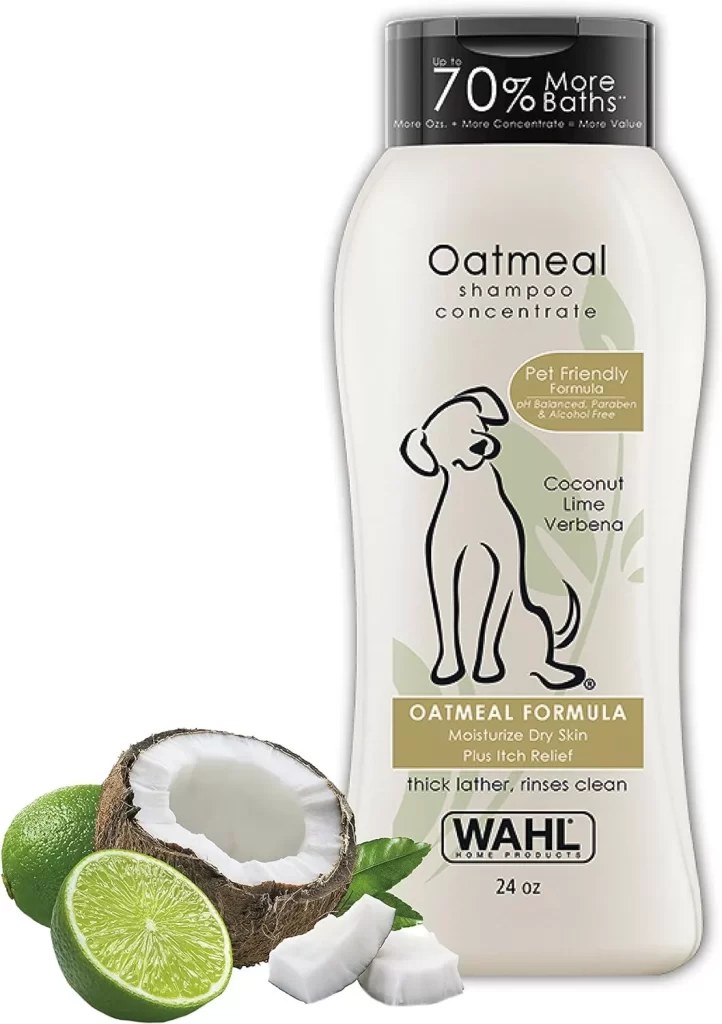 Wahl Dry Skin & Itch Relief Pet Shampoo for Dogs – Oatmeal Formula with Coconut Lime Verbena & Pet Friendly Formula, 24 Oz - Model 820004A