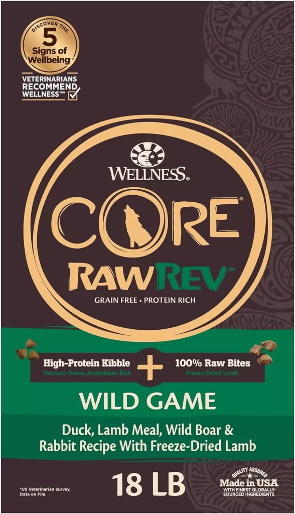 Wellness CORE RawRev Grain-Free Dry Dog Food, Natural Ingredients, Made in USA with Real Freeze-Dried Meat (Adult, Wild Game, 18 Lbs) 