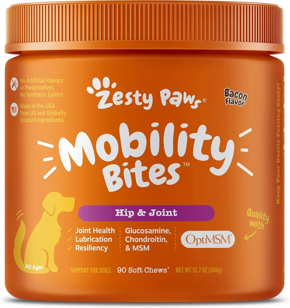 Zesty Paws Glucosamine for Dogs - Hip & Joint Health Soft Chews with Chondroitin & MSM + Probiotics for Dogs - Probiotics for Gut Flora, Digestive Health