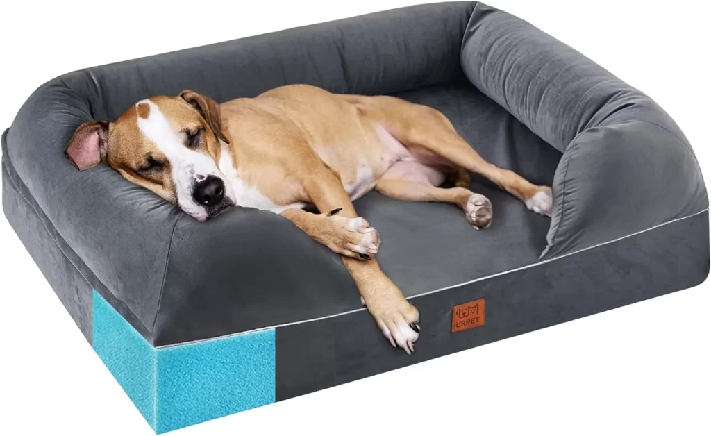 URPET Orthopedic Dog Bed Full Memory Foam Dog Beds for Large,Extra Large and Jumbo Dogs Bolster Pet Couch Bed with Removable Machine Washable Cover, Waterproof Liner and Durable Zipper (Grey,36x28)